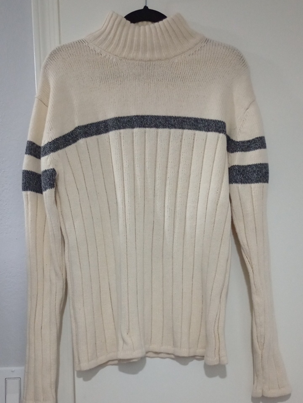 Nautica Cream Turtleneck Sweater with Gray Stripes